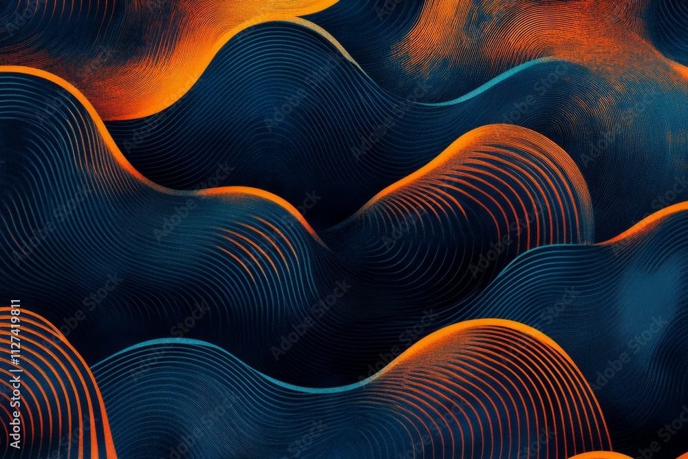 Poster abstract wave pattern with flowing orange and blue lines creates a visually captivating design