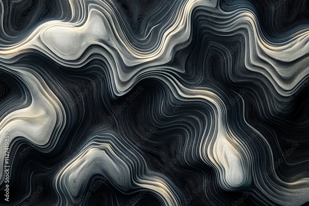Aufkleber topographic lines flowing and creating abstract shapes on a dark background