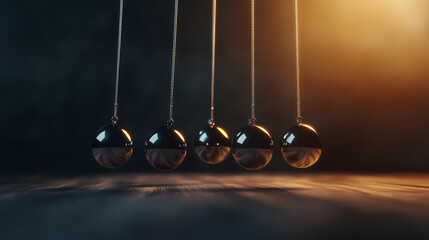 Newtons cradle / cause and effect concept. Momentum. Illustration
