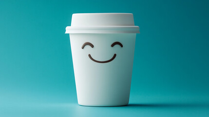 Happy Coffee Cup  Positive Vibes  Joyful Beverage  Teal Background