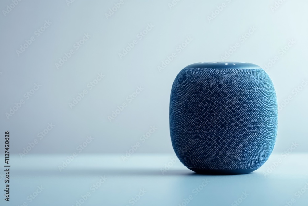 Poster wireless smart speaker on table with soft light, innovative technology for music and voice commands