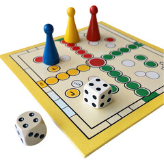 Family Ludo Desk Wooden Board Game on a white background. 3d Rendering