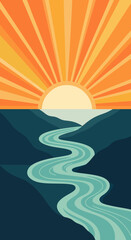 Modern Flat Vector Landscapes Sunrise and River Scenes
