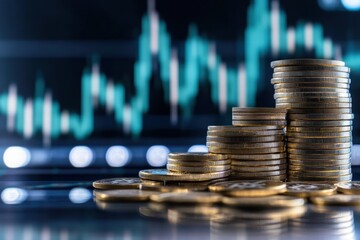 Growing financial graph with stacked coins illustrating investment trends and economic growth