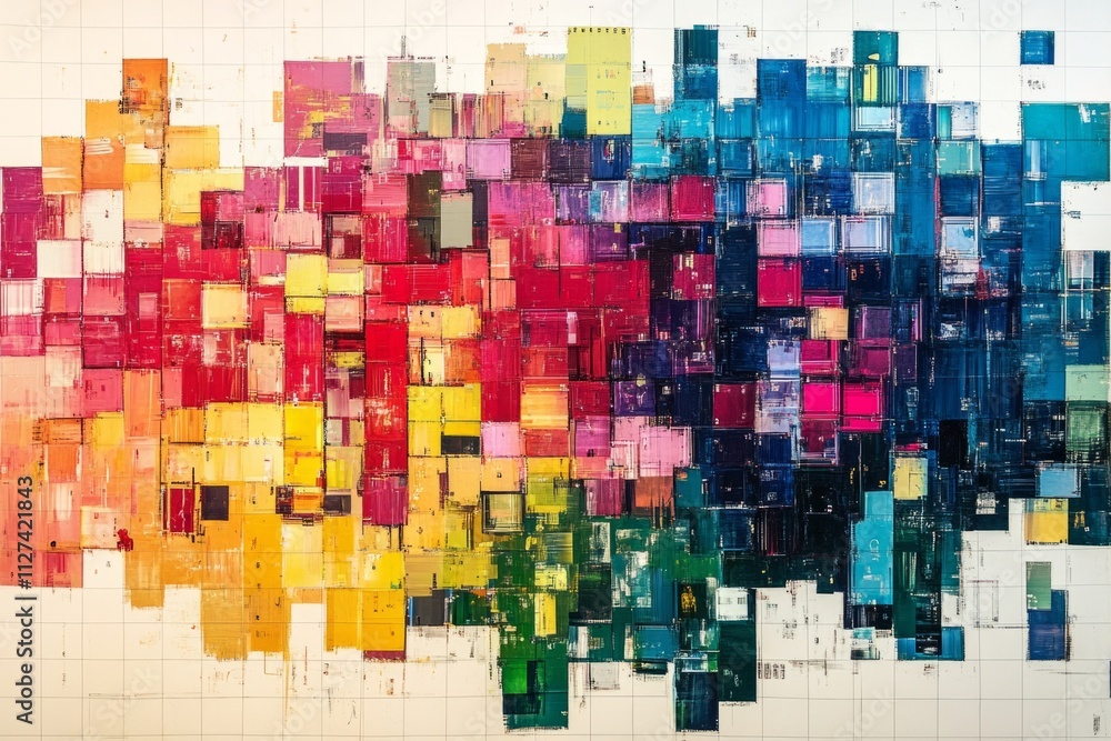 Poster semiconductor wafer showing colorful integrated circuits creating a modern abstract technological ar