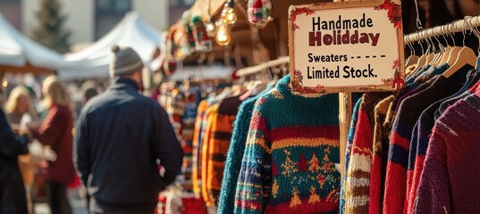 Obraz premium Festive Holiday Market with Handmade Sweaters and Limited Stock Offerings