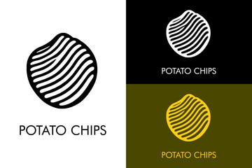 chip, potato, typography, sprinkle, lines, vector potato chip logo, snacks, food stall, sprinkle fries, fast food, vector illustration