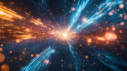 Obraz premium Futuristic Hyperspace Tunnel Energy Light Streaks Speed Abstract Background