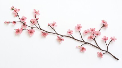 Delicate cherry blossom branches on white background