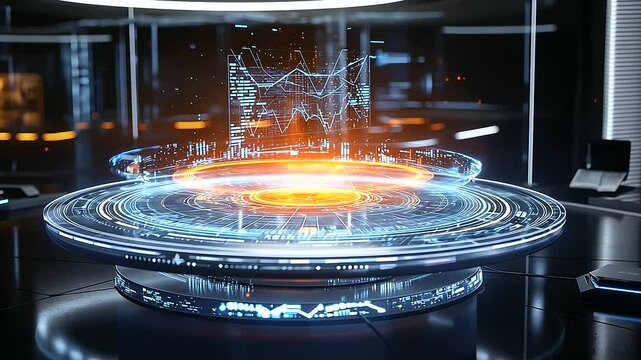 Futuristic Communicator with Holographic Financial Data Projection