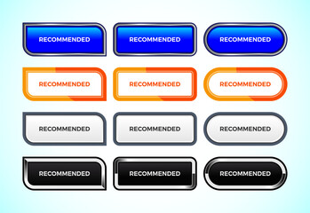 Recommended button set of different shapes and colors. Suitable for mobile app, and website UI design.