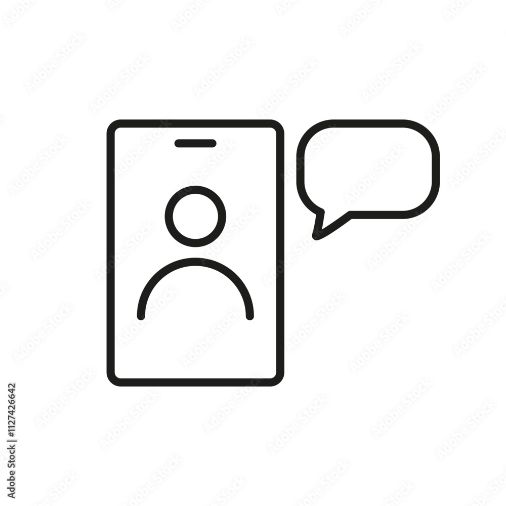 Poster mobile phone chat message notifications vector icon isolated line outline style, smartphone chatting