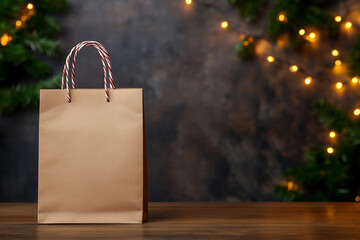 Simple brown gift bag against festive background