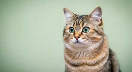 Obraz premium Portrait of an adorable tabby cat with striking green eyes and fluffy fur in a calm setting