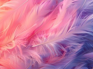 Obraz premium Flat lay of pink and blue feathers creating a soft and textured background, ideal for pastel, romantic, or artistic-themed designs.
