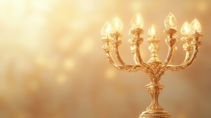 Elegant golden menorah with intricate design