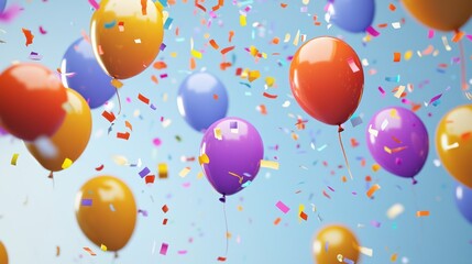 A bright work anniversary celebration complete with floating balloons and confetti, capturing the energy of a team celebrating together.