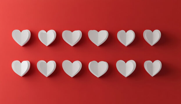 Valentine's Day themed decorative hearts on a red background for creative projects and romantic celebrations