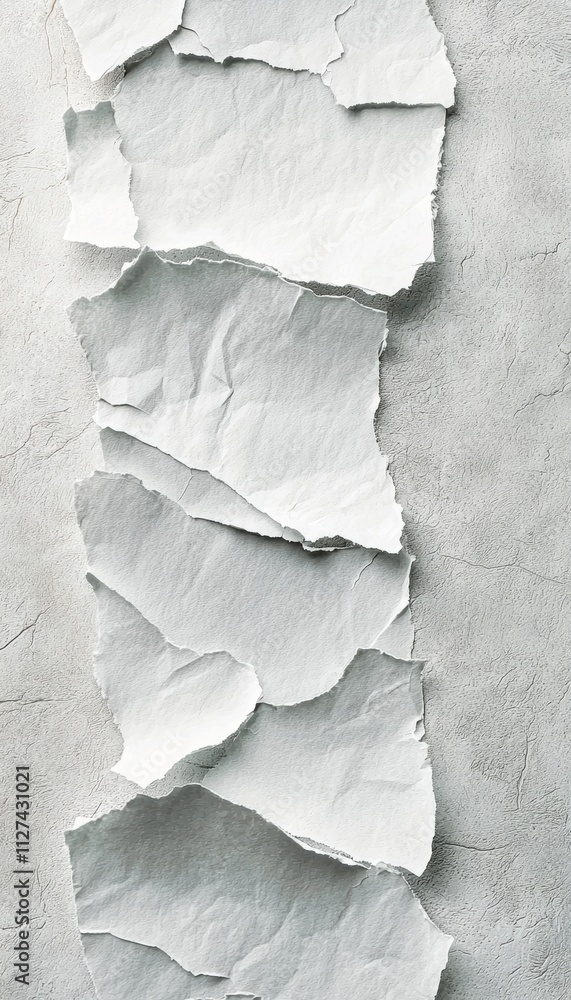 Poster textured white parchment with torn edges on soft gray background for versatile design use