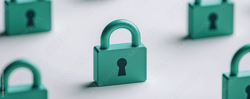 Poster green padlocks placed in rows on a white background. security and privacy concept in modern design.