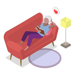 3D Isometric Flat  Illustration of Senior People Rest At Home. Item 6
