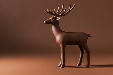 Minimalist chocolate deer on mocha backdrop, shadow play, side view