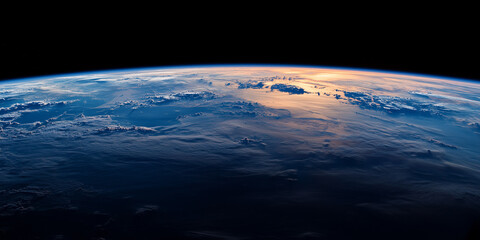 Blue sunrise view of Earth from space