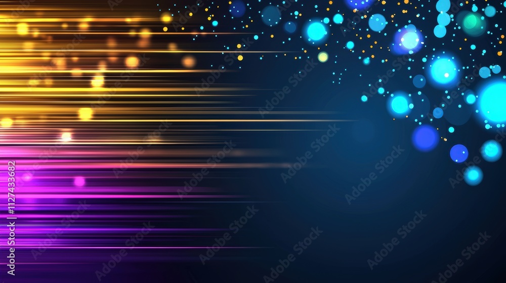 Aufkleber abstract background with colorful light streaks and bokeh circles on a dark gradient backdrop.