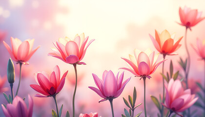 Obraz premium Elegant blooming flowers with soft pastel colors in a dreamy garden setting