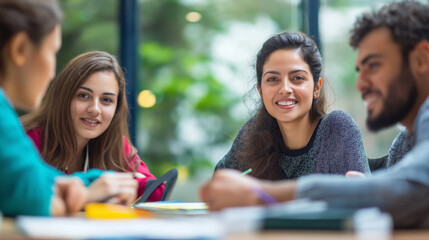Diverse marketing team collaborating and reviewing focus group feedback, working together on a project in a contemporary office space