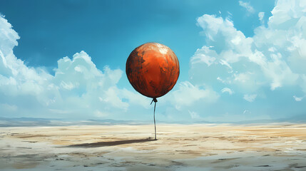 Deflated balloon, shriveled and small, the remains of a dream suggests that dreams and plans can lose their momentum. Momentum. Illustration