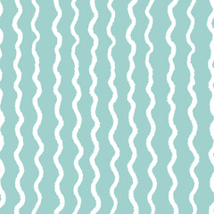 Wavy stripes seamless pattern. Hand drawn white lines on green background. Brush texture ornament.