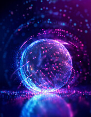 Obraz premium Magic round shape with blue and pink neon particles. Glowing energy orb. Abstract design.