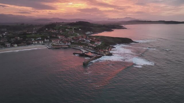 Reddish sunset in Comillas. Cantabria. Cantabrian Sea