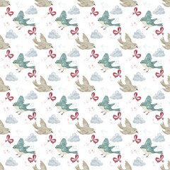 Bird and Cloud Pattern
A soft watercolor pattern showcasing birds in flight, fluffy clouds, ribbons, and gentle textures. Ideal for baby shower themes, children’s products, wallpapers, or spring-them