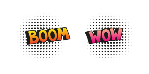 Boom and Wow comic style. Pop art sound effects.