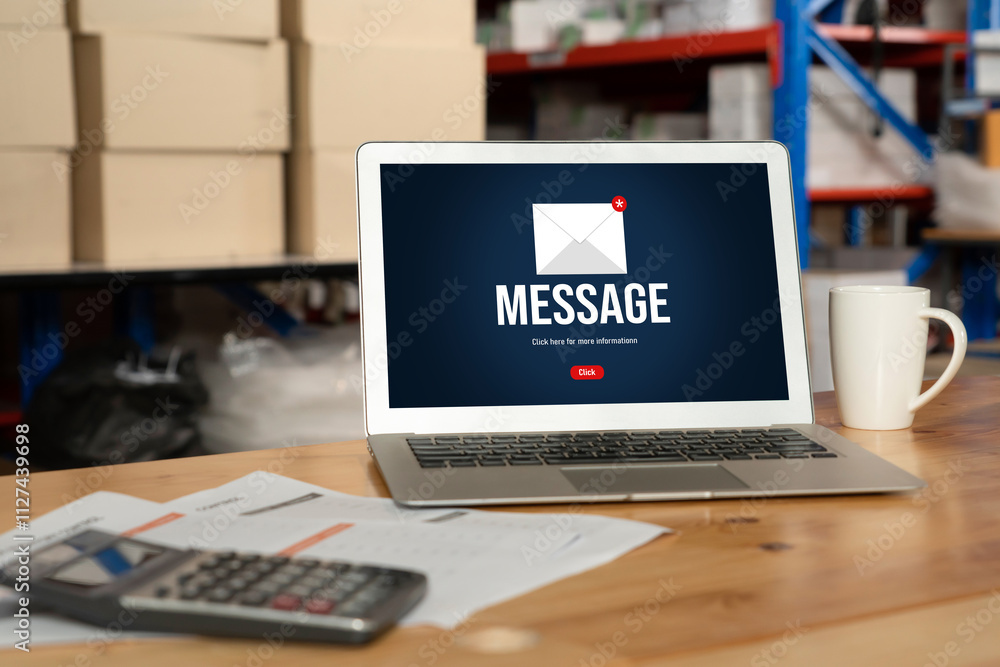 Aufkleber email notification message showing on computer screen snugly. digital marketing message information 