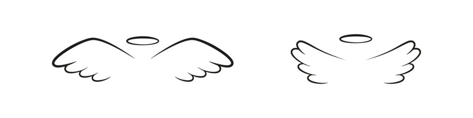 Angel wings doodle vector set.