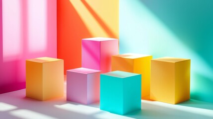 Obraz premium Colorful cubes in vibrant lighting and pastel tones