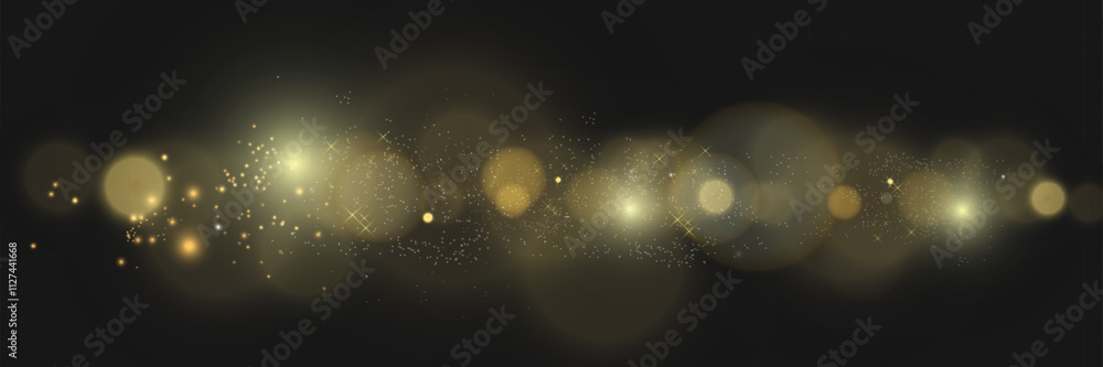 Poster Bokeh background with soft golden light orbs on a transparent grid, ideal for overlays and graphic design projects.