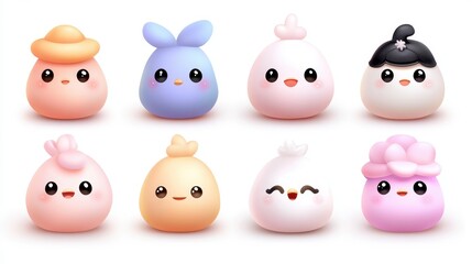 Obraz premium A colorful collection of cute, cartoon-style chicks in various playful poses and outfits, ideal for children's products, greeting cards, or digital designs