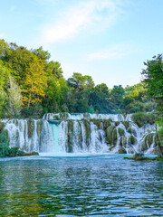 Fototapeta premium Beautiful Krka river waterfall landscape, Krka National Park in Dalmatia region, Croatia