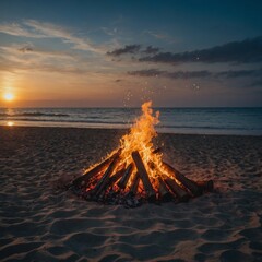A bonfire at a beach party to welcome the New Year.