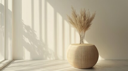 Minimalist Interior Design: Pampas Grass on Wooden Table