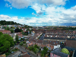 Naklejka premium Buildings at Hotwells Central Bristol City of Southwest of England, Great Britain. High Angle Footage Was Captured with Drone's Camera from Medium High Altitude on May 27th, 2024.