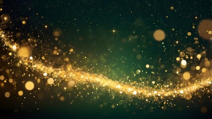 Fototapeta premium festive green background with golden bokeh lights and luminous sparkles, perfect for holiday themes, celebration designs, and party invitations, adding vibrant decor to visuals