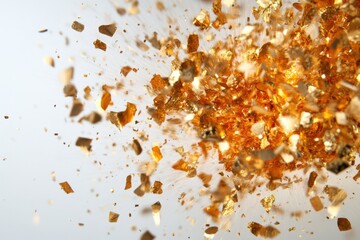 An explosive burst of golden confetti creating a lively and exciting party atmosphere.