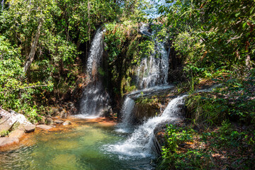 View of Naked Waterfalls (Cachoeira dos Pelados) at Serras Gerais - Almas, Tocantins,  Brazil