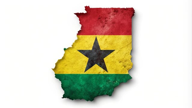 Map of Ghana with a texture of the Ghanaian flag on it. White background.