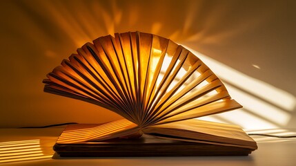 Open book pages illuminated by sunlight, creating a warm, inviting atmosphere.
